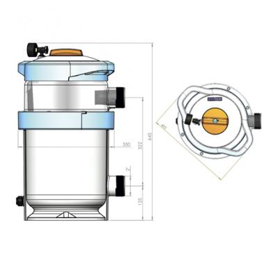 Размеры ФИЛЬТР NANOFIBER 150 Ø 350 ММ, 10 М3/Ч, С БОКОВЫМ ПОДКЛЮЧЕНИЕМ, ОБЪЕМ ДО 50 М3 Арт 64837