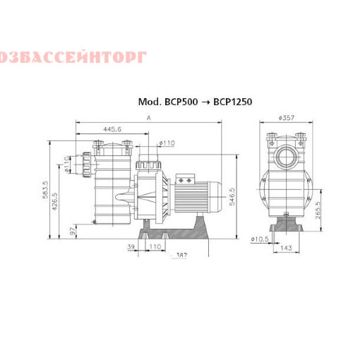 Насос BCP600 с префильтром 90м³/час, 5,75кВт, 380В, FIBERPOOL /XBCPT065/