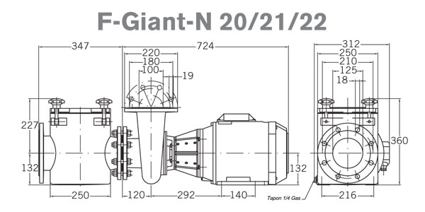 Габаритные и присоединительные размеры насоса PSH F-Giant 22 TRB