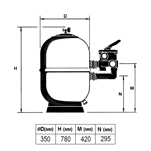 ФИЛЬТР ASTER Ø 350 ММ, 5 М3/Ч, С БОКОВЫМ ПОДКЛЮЧЕНИЕМ, ЗАСЫПКА 0,6 М Арт. 00497