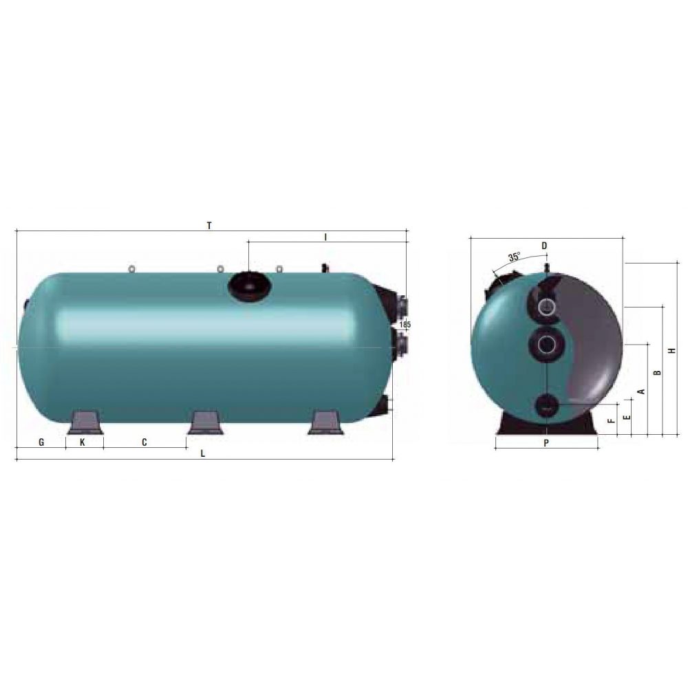 Фильтр TURBIDRON HORIZONTAL D=1200 мм, L=2500 мм, вых. 140 мм, (H засыпки - 0,6 м) 02197172